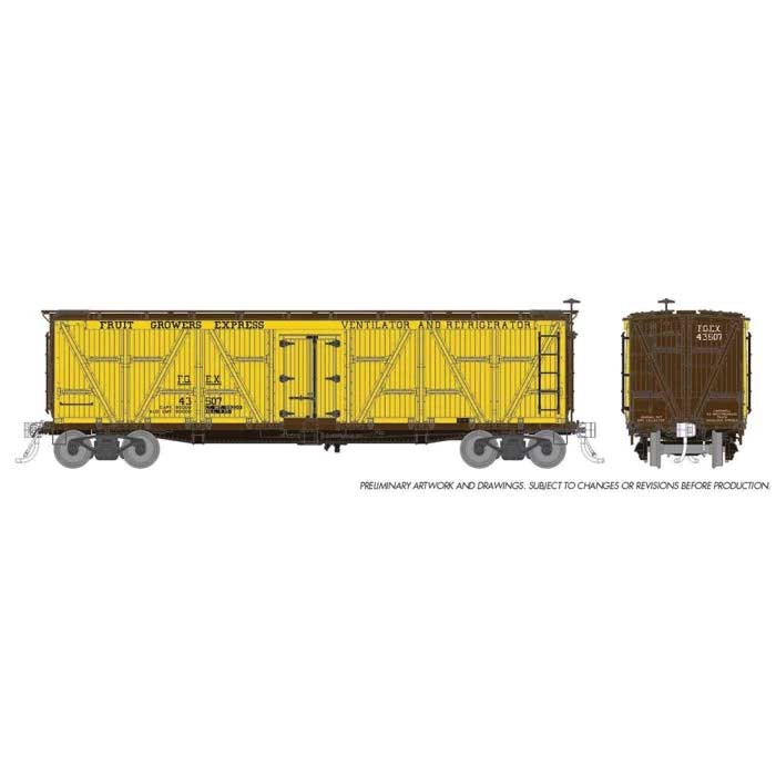 FGE Class R7 Wood Reefer 6-Pack - Ready to Run -- Pennsylvania Railroad (yellow, dark brown roof & ends)