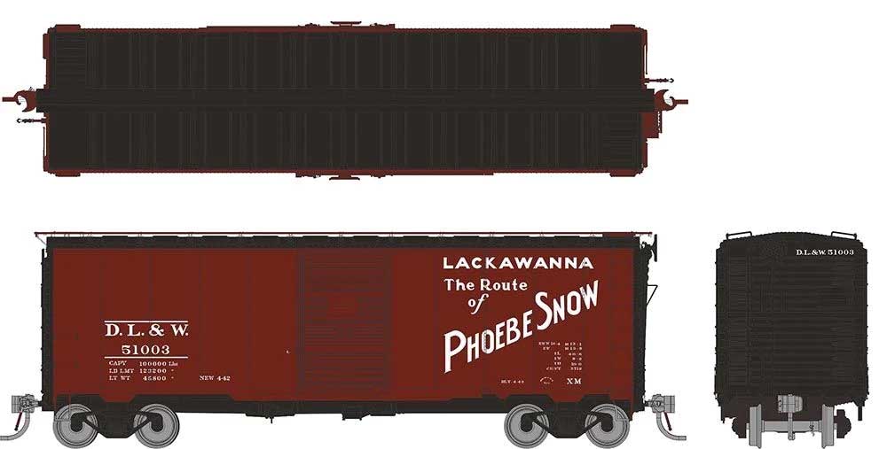 1937 AAR 40' Boxcar w/Round Corner 6-Pack - Ready to Run -- Delaware, Lackawanna & Western Set #1 (Boxcar Red, black, Phoebe Snow Slogan
