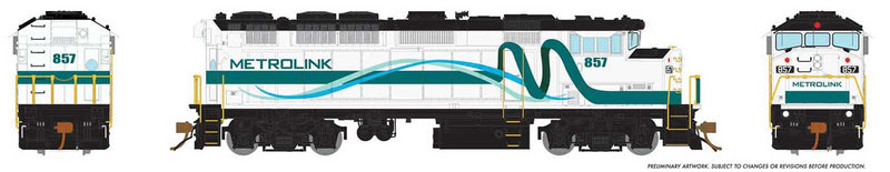 GMD F59PH - Standard DC -- Metrolink 853 (Ribbon Scheme, white, Teal)