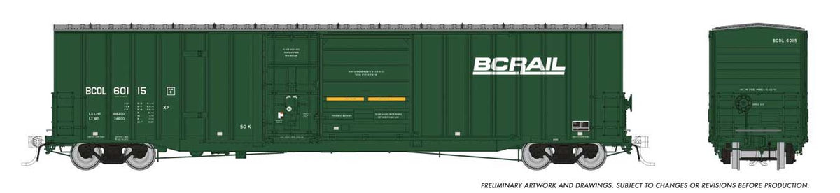 Trenton Works 6637 Cubic Foot Combination-Door Boxcar - Ready to Run -- BC Rail Random from Set #2 (As-Delivered, green)