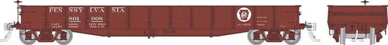 Class G22 Steel Gondola with K Brakes 6-Pack - Ready to Run -- Pennsylvania Railroad (Tuscan, Circle Keystone, Single-Rib End)