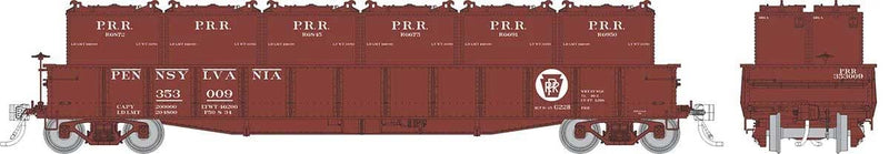Class G22b Steel Gondola with AB Brakes & LCL Containers - Ready to Run -- Pennsylvania Railroad (Tuscan, Circle Keystone, Single-Rib End)