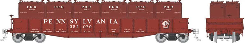 Class G22b Steel Gondola with AB Brakes & LCL Containers - Ready to Run -- Pennsylvania Railroad (Tuscan, Shadow Keystone, Single-Rib End)
