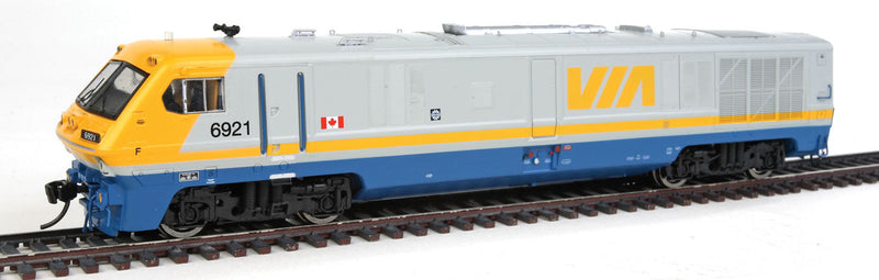 Bombardier LRC w/Sound & DCC - Super Continental Line(TM) -- VIA Rail Canada #6921 (gray, blue, yellow)