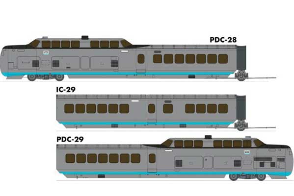 UAC TurboTrain 3-Car Passenger Train-Only Set (2022 Ver.) - Sound & DCC Equipp -- United Aircraft/US D.O.T Demonstrator #ETU-2 (silver, teal)