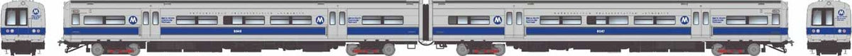 Budd M3A Electric with Headlight 2-Railcar Set - Sound and DCC -- Metro-North Commuter Railroad MNCR#8046, 8047 (blue stripe scheme, silver, b