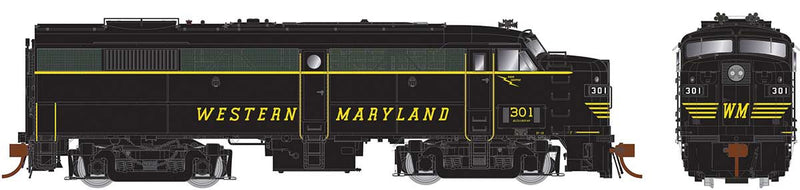 Alco-MLW FA-2 Phase Ia - LokSound and DCC -- Western Maryland #301 (black, yellow; Speed Lettering)