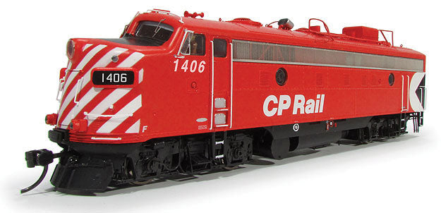 GMD FP9A - Standard DC - True North -- Canadian Pacific #1406 (Action Red, black, white, Multimark, 8" Stripes)