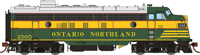 GMD FP7 - Standard DC -- Ontario Northland 1500 (Early Scheme, green, yellow, red)