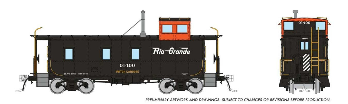 D&RGW End-Cupola Steel Caboose - Ready to Run -- Denver & Rio Grande Western #01404 (Switch Caboose; black, red; Flying Grande)