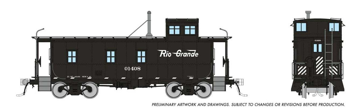 D&RGW End-Cupola Steel Caboose As-Delivered - Ready to Run -- Denver & Rio Grande Western #01408 (black, white, Flying Grande)