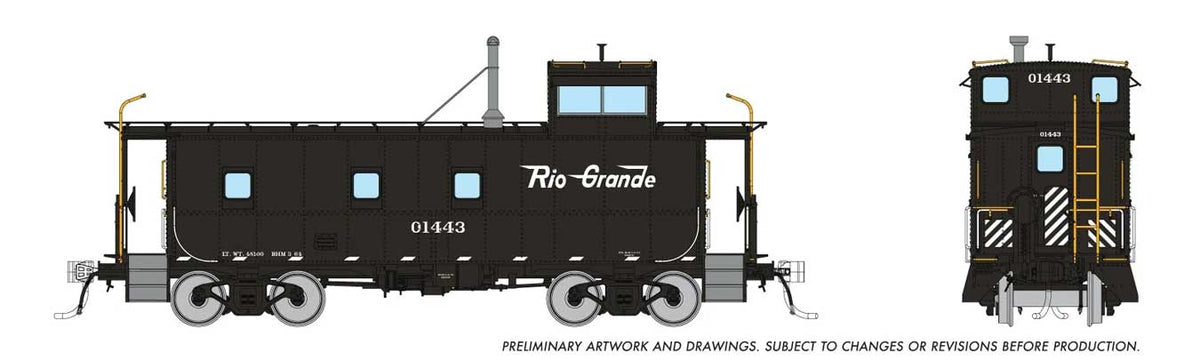 D&RGW End-Cupola Steel Caboose Postwar Modifications - Ready to Run -- Denver & Rio Grande Western #01446 (black, white, Flying Grande)