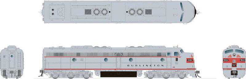 EMD E8A - Standard DC -- Chicago, Burlington & Quincy 9947A (silver, red)