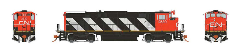Montreal Locomotive Works MLW M420 - Standard DC -- Canadian National 2544 (MR-20b, Stripe Scheme, black, white, red)