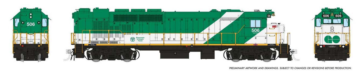 GP40TC - Standard DC -- GO Transit #506 (green, white, Late Lettering Font)