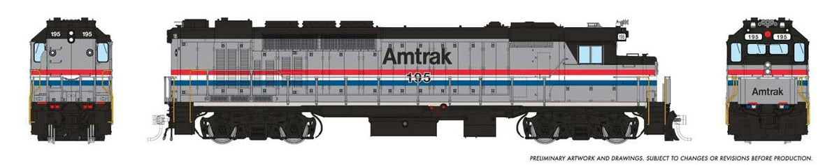 GP40TC - Sound and DCC -- Amtrak #195 (Phase 3, silver, red, white, blue)