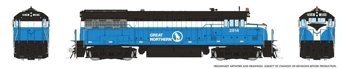 GE U25B Low Hood - Standard DC -- Great Northern #2514 (Big Sky Blue, white, gray)-2