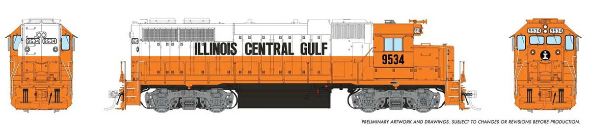 EMD GP38 Low Nose - Sound and DCC -- Illinois Central Gulf #9539 (orange, white)