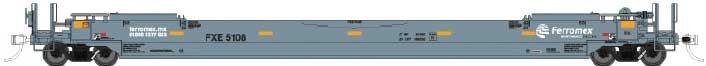 53' Husky-Stack Well Car - Ready to Run -- Ferromex 5344 (gray, white, yellow conspicuity stripes)
