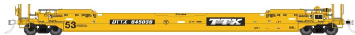 53' Husky-Stack Well Car - Ready to Run -- TTX 645345 (As-Delivered, yellow, black)