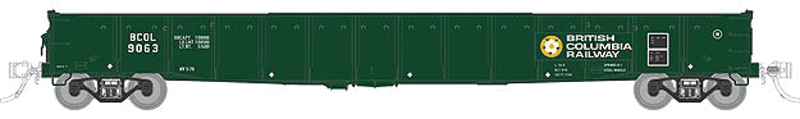 52' 6" Canadian Mill Gondola - Ready to Run -- British Columbia Railway Various Roadnumbers BCOL (green, Dogwood Logo)