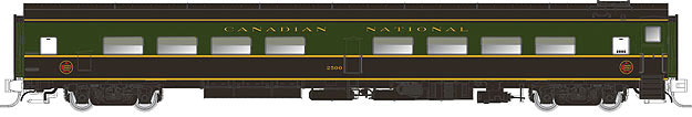 Panorama Line(TM) Cafe-Bar-Lounge, No Skirting, Fixed Steps - Ready to Run -- Canadian National #2514 (1954 Scheme; green, black)