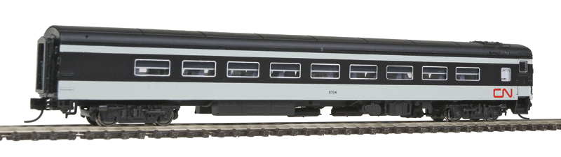 The Panorama Line(TM) Dayniter Leg-Rest Coach w/Interior Light - Ready to Run -- Canadian National #5704 (1961 Scheme, white, black, Noodle Logo)