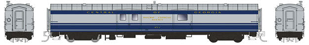 73' Smooth Side Baggage-Express w/41-N-11 Trucks - Ready to Run Panorama Line -- Central of Georgia #453 (blue, gray, Standard Ends)