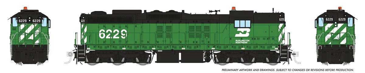 EMD SD9 High Nose - ESU LokSound and DCC -- Burlington Northern #6229 (Cascade Green, black, white)