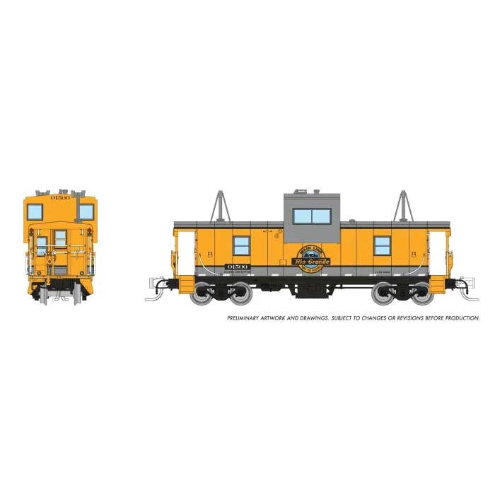 Angus Shops Wide Vision Caboose with Lights - Ready to Run -- Denver & Rio Grande Western #01506 (Aspen Gold, silver, black)