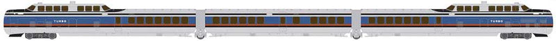 United Aircraft TurboTrain 3-Car Train Only Set w/LokSound & DCC -- Penn Central/US DOT #PCD-28 – IC-29 – PDC-29 (silver, blue, black, red)