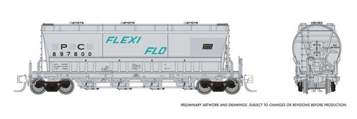 ACF PD3500 Flexi Flo Covered Hopper 6-Pack - Ready to Run -- Penn Central (1968 Ex-NYC Patched; gray, black; Small Logo)