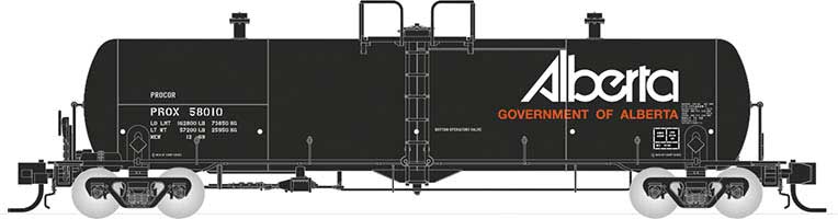 Procor GP20 20,000-Gallon Tank Car 6-Pack - Ready to Run -- Government of Alberta PROX Set 2 (Later, black, white, yellow)