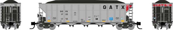 AutoFlood III Rapid Discharge Coal Hopper 6-Pack - Ready to Run -- GATX Leasing GGPX Set 2 (silver, red, black)