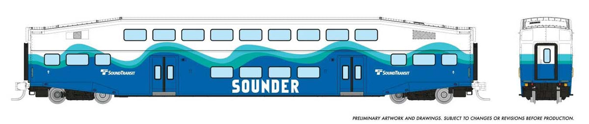 Bilevel Commuter Coach - Ready to Run -- Sounder (white, blue, green)