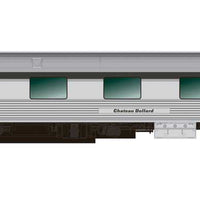 The Canadian Prestige Class 2 Chateau and Park 3-Car Add-On Set - Ready to Run -- VIA Rail Canada (Set #2; Stainless Steel, black, yellow)