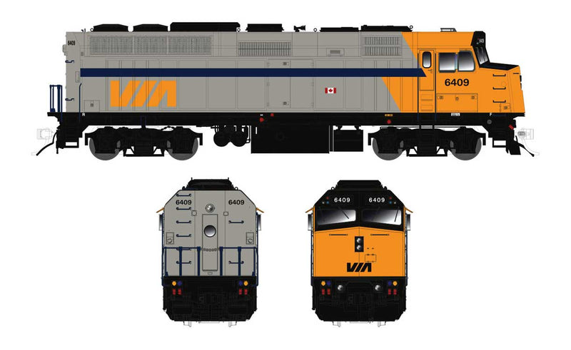 GMD F40PH-2D - LokSound and DCC -- VIA Rail Canada 6416 (As-Delivered, gray, blue, yellow)