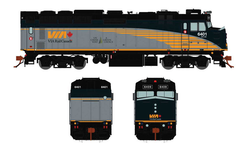 Rebuilt GMD F40PH-2D - LokSound and DCC -- VIA Rail Canada 6454 (Renaissance Scheme, gray, green, yellow)