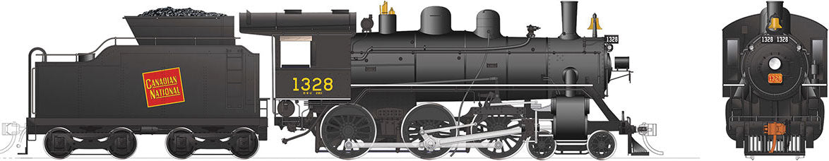 Class H-6-d 4-6-0 with Wood Cab - LokSound and DCC -- Canadian National 1328 (black, red, Tilted Wafer Logo)