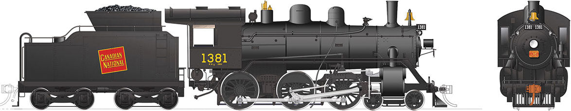 Class H-6-g 4-6-0 with Wood Cab - LokSound and DCC -- Canadian National 1381 (black, red, Tilted Wafer Logo)
