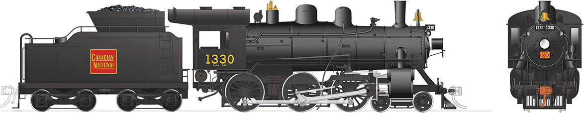 Class H-6-d 4-6-0 with Steel Cab - LokSound and DCC -- Canadian National 1330 (black, red, Straight Wafer Logo)