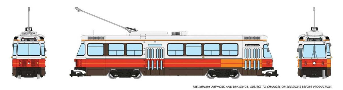 Canadian Light Rail Vehicle CLRV - Sound and DCC -- San Francisco MUNI (Fantasy Scheme, white, red, yellow, black)