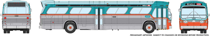 1960s-1986 GM New Look-Fishbowl Bus - Standard - Assembled -- Dallas DTS 122 (silver, blue, orange)