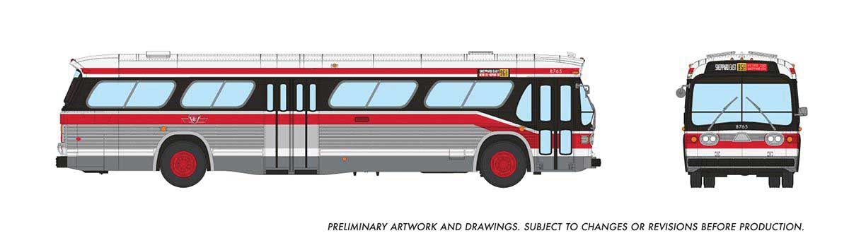 1959-1986 GM New Look/Fishbowl Bus - Deluxe Lighted - Assembled -- Toronto Transit Commission TTC #8765 (CLRV Scheme, black, red, white, silver