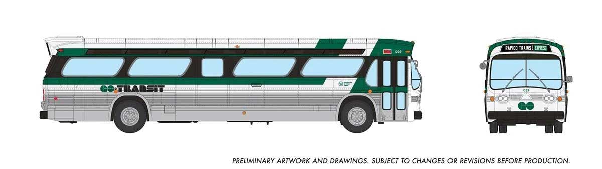 Mid-1960s - 1980s Suburban New Look Bus - Lighted - Assembled -- Rapido Trains #1029 (GO Late Scheme, silver, white, green)