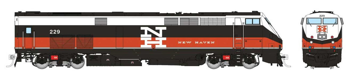 GE P32AC-DM - Standard DC -- Connecticut Department of Transportation #229 (New Haven black, white, red)
