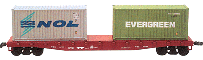 50' Flatcar w/Two 20' Box Containers 2-Rail -- Trailer Train (red)