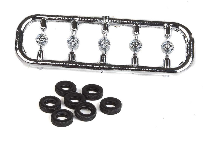 Dual Rear Wheel Truck Tire and Rim Set -- 17" 4-Slot 550 Tires, Chrome Rims, Axle (Enough Parts for 1 Truck)