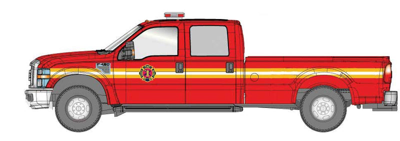 Ford F-350 XLT Single Rear Wheel Crew-Cab Pickup Truck - Assembled -- Fire Department (red, yellow)