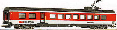 EW-IV Series Swiss Federal Railways (SBB) Era V Scale Length -- Commuter Dining Car (red, white w/gray roof)